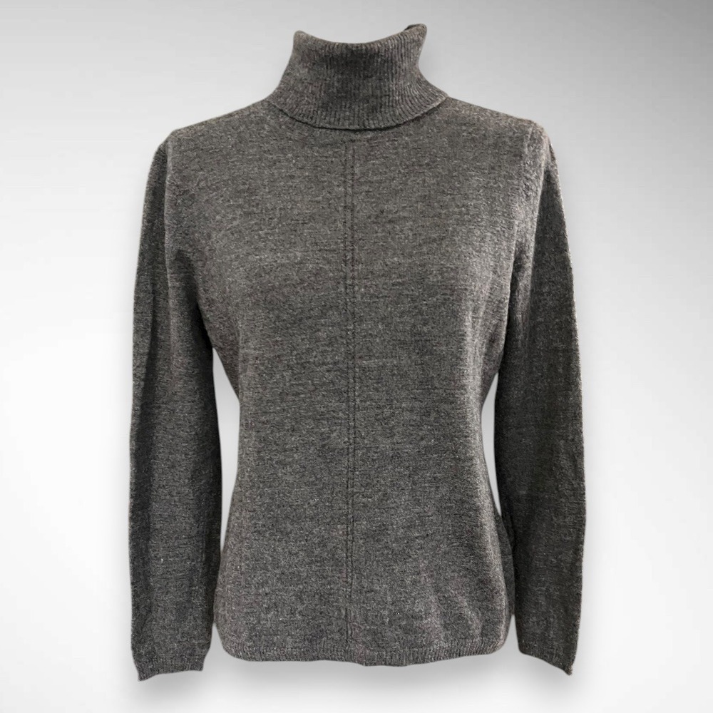 MARISA CHRISTINA Gray 100% Italian Merino Wool Turtleneck Sweater‎ Large | EUC
